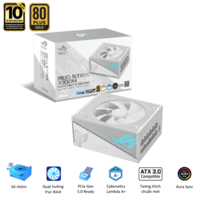 Nguồn máy tính ASUS ROG STRIX 1000W Gold Aura White Edition Gaming (1000W- 80Plus Gold – Aura Sync, PCIe 5.0 support )